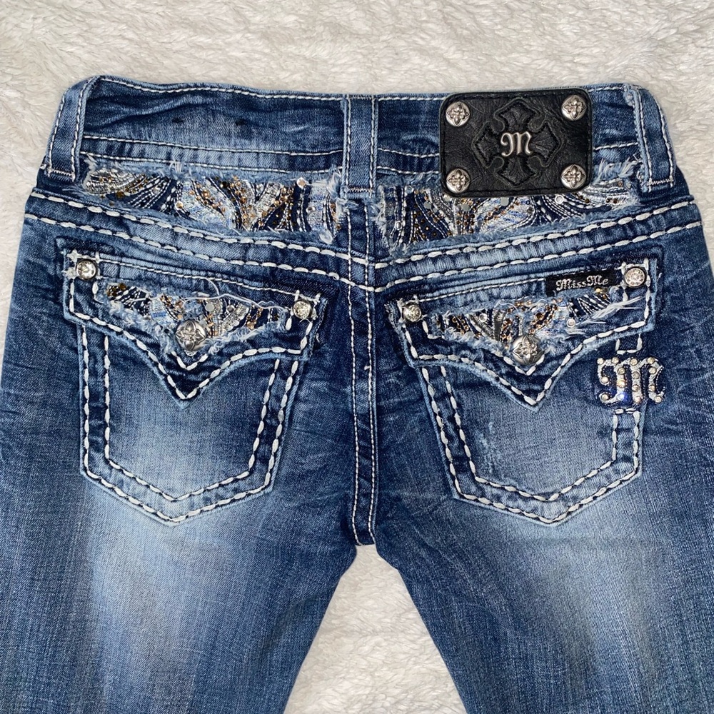 SZ 26 Miss Me Women's Dark Blue Embellished Pocket Boot Cut Jeans